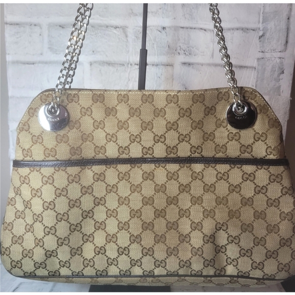 Gucci GG Eclipse Purse Brown Tan Logo Canvas Fabric Shoulder Bag Designer Retro - Picture 2 of 16